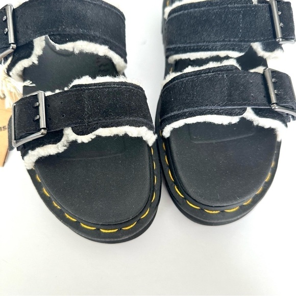 NWT Dr. Martens Myles black leather two-buckle sandals slide fur fleece NIB sz 6 - Picture 9 of 15